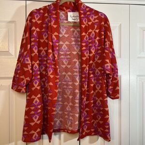 Fantastic Fawn Size Small Oversized Cardigan Sweater Red, Pink, Purple Aztec Geo